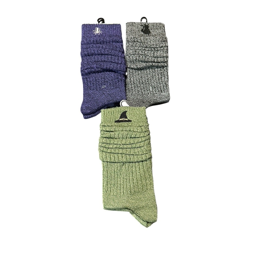 NEW adult halloween crew socks womens one size green purple grey spider cat